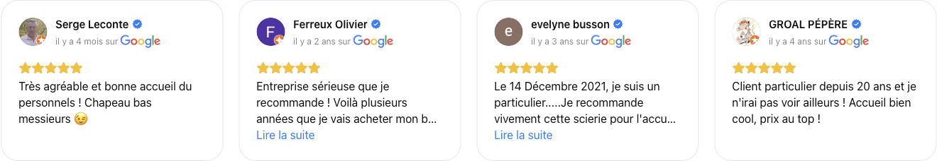 Capture d'Ã©cran des tÃ©moignages clients Google
